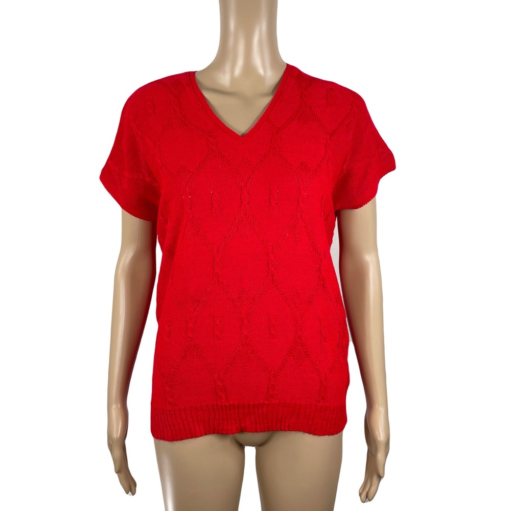 Vintage Sara Valentino Red Cable Knit Short Sleeve Top